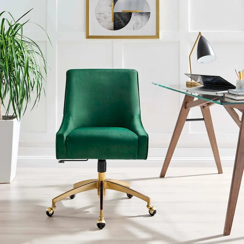 Velvet Swivel Office Chair with Gold Base and Adjustable Height