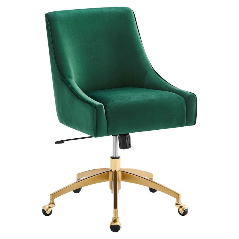 Velvet Swivel Office Chair with Gold Base and Adjustable Height