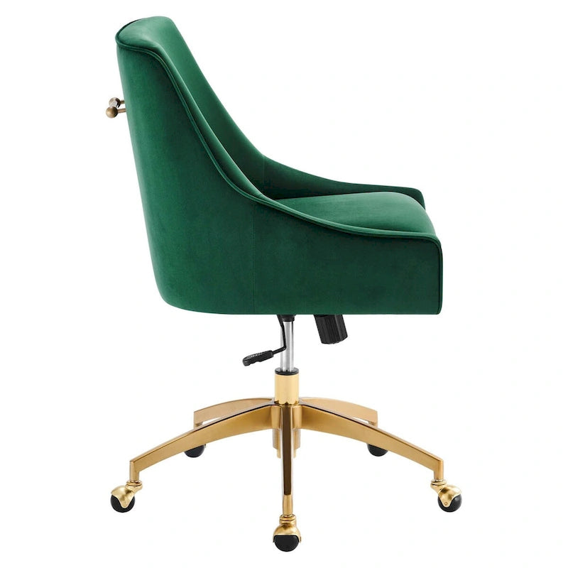 Velvet Swivel Office Chair with Gold Base and Adjustable Height