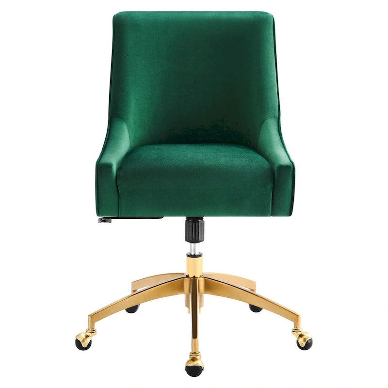 Velvet Swivel Office Chair with Gold Base and Adjustable Height