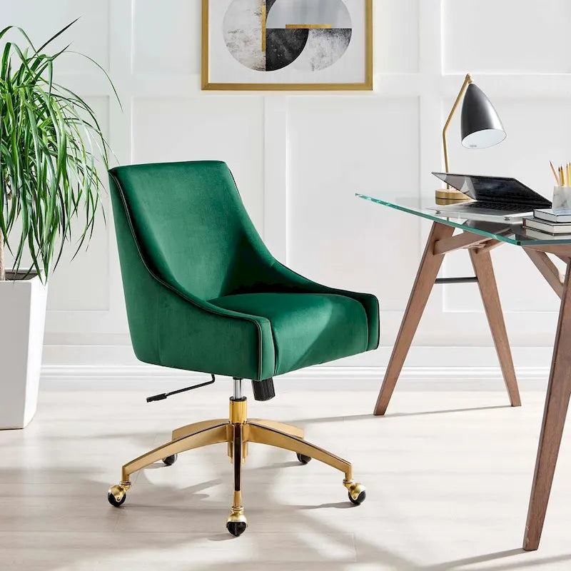 Velvet Swivel Office Chair with Gold Base and Adjustable Height