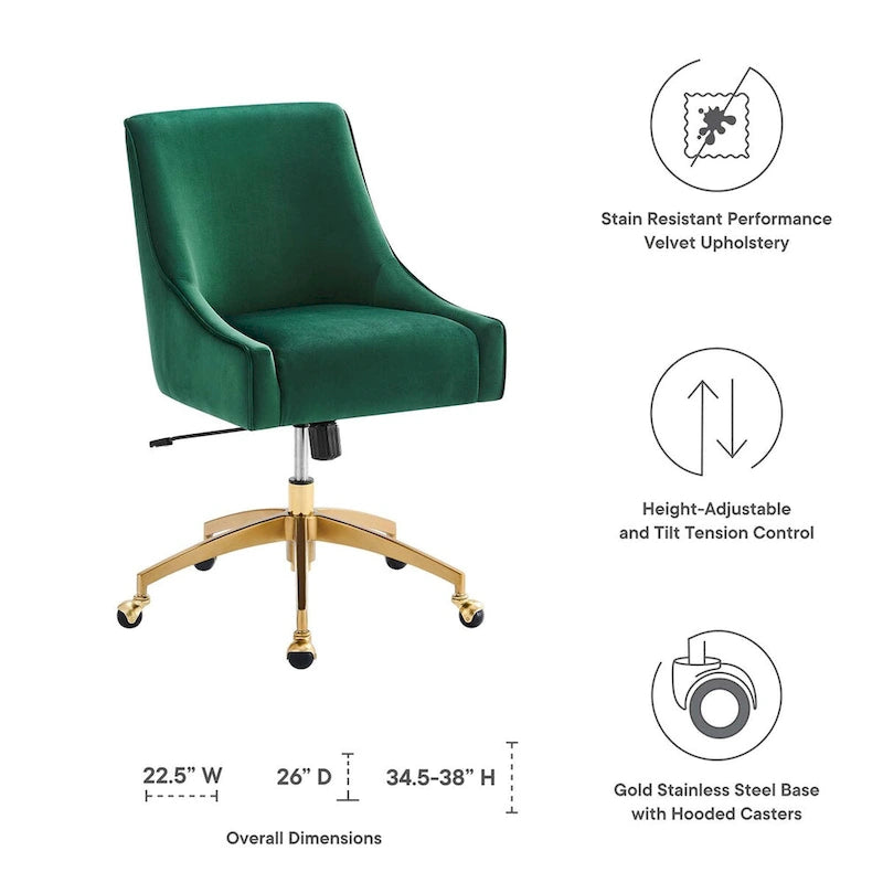 Velvet Swivel Office Chair with Gold Base and Adjustable Height