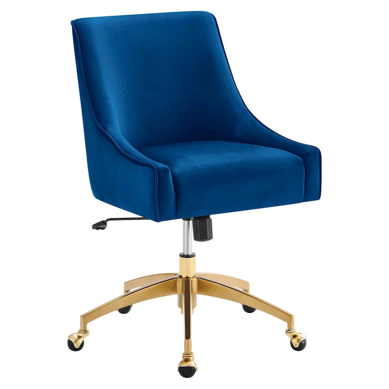 Velvet Swivel Office Chair with Gold Base and Adjustable Height