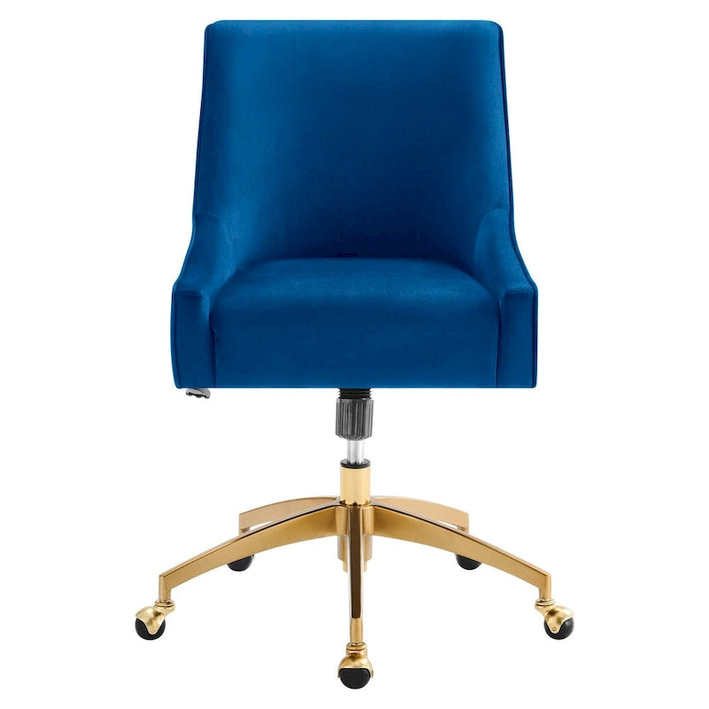 Velvet Swivel Office Chair with Gold Base and Adjustable Height