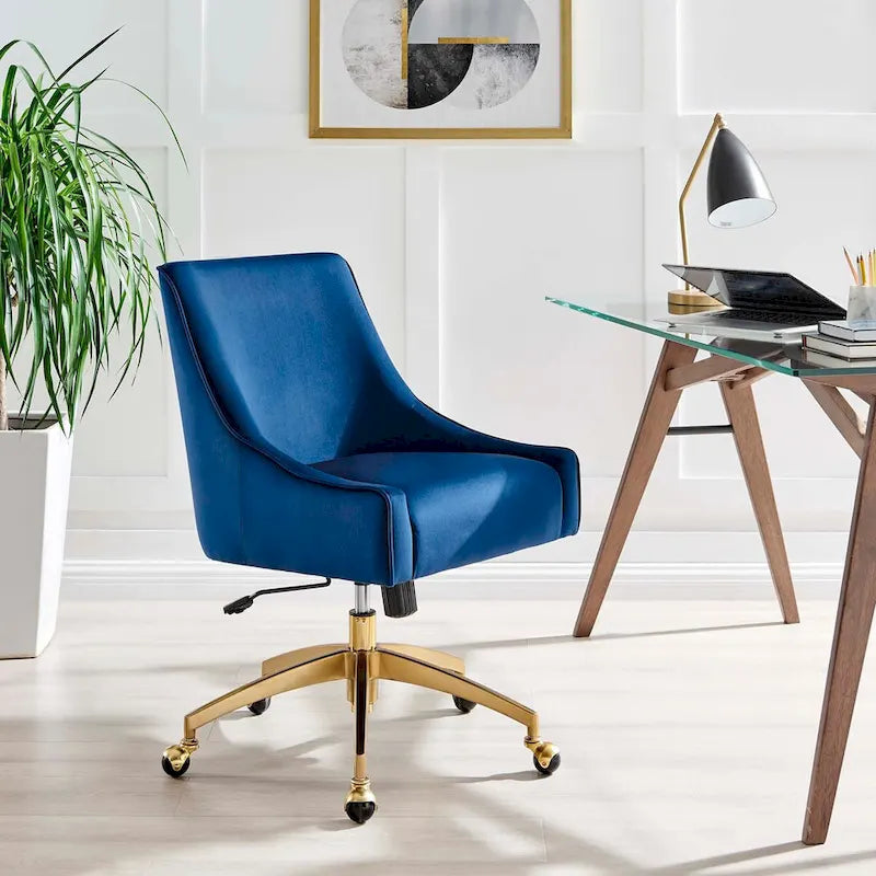 Velvet Swivel Office Chair with Gold Base and Adjustable Height