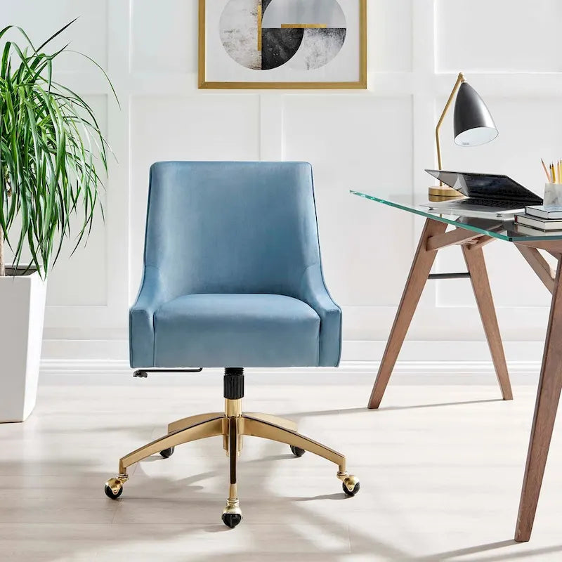 Velvet Swivel Office Chair with Gold Base and Adjustable Height