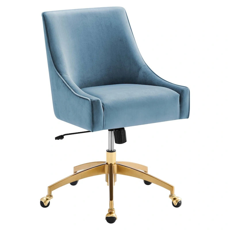 Velvet Swivel Office Chair with Gold Base and Adjustable Height
