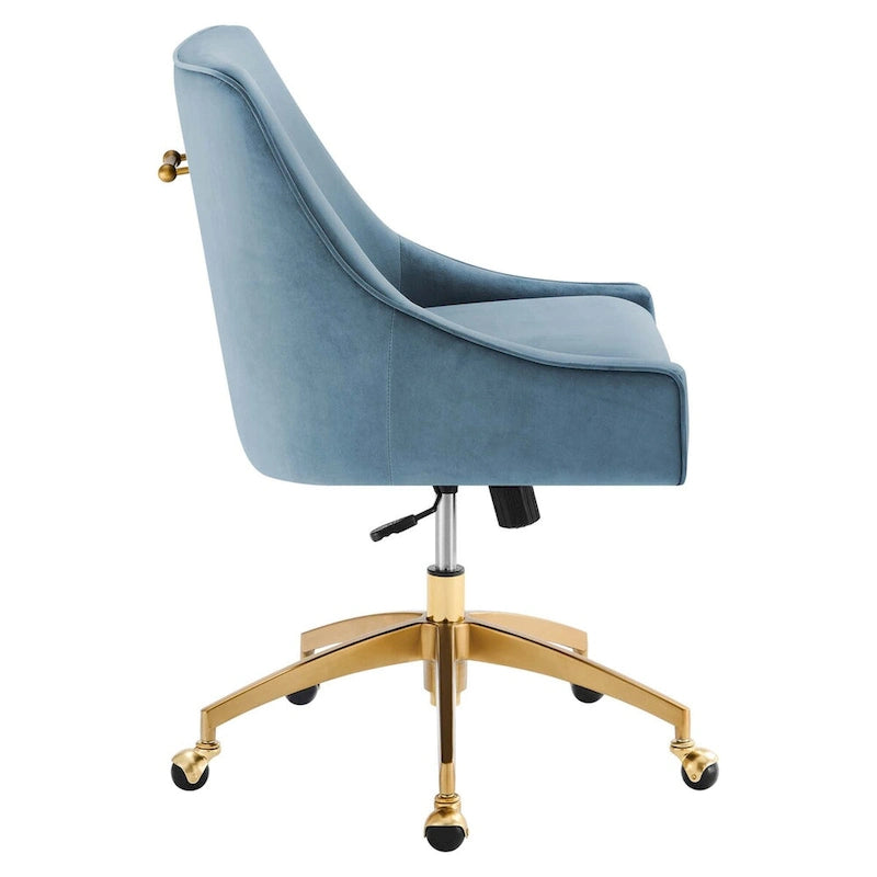 Velvet Swivel Office Chair with Gold Base and Adjustable Height