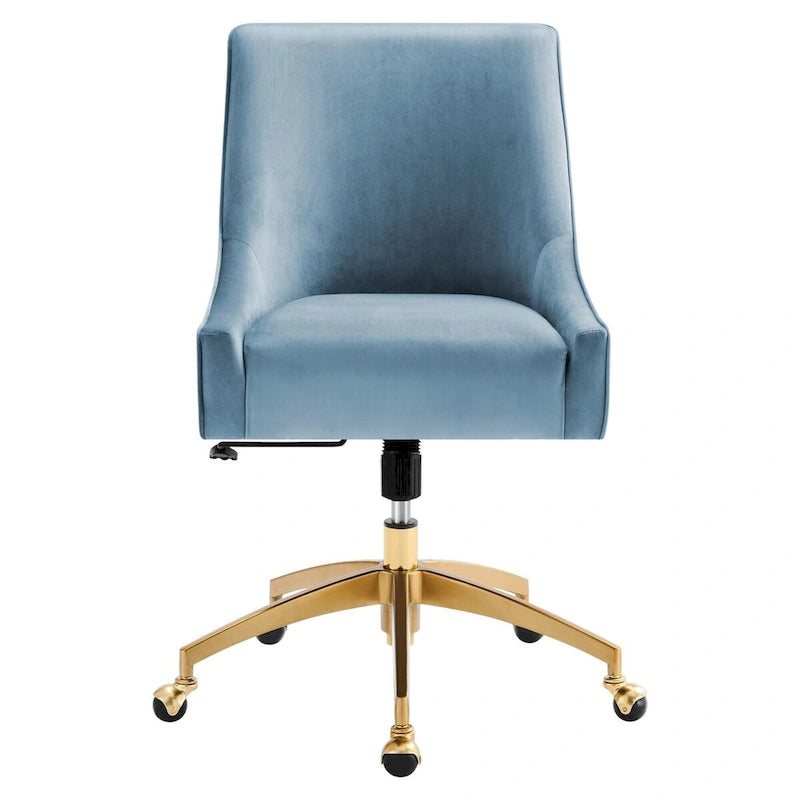 Velvet Swivel Office Chair with Gold Base and Adjustable Height