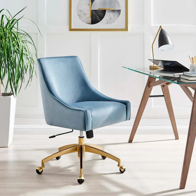 Velvet Swivel Office Chair with Gold Base and Adjustable Height
