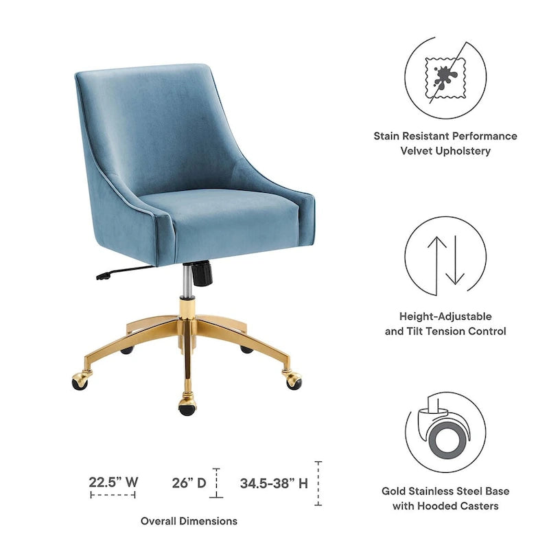 Velvet Swivel Office Chair with Gold Base and Adjustable Height