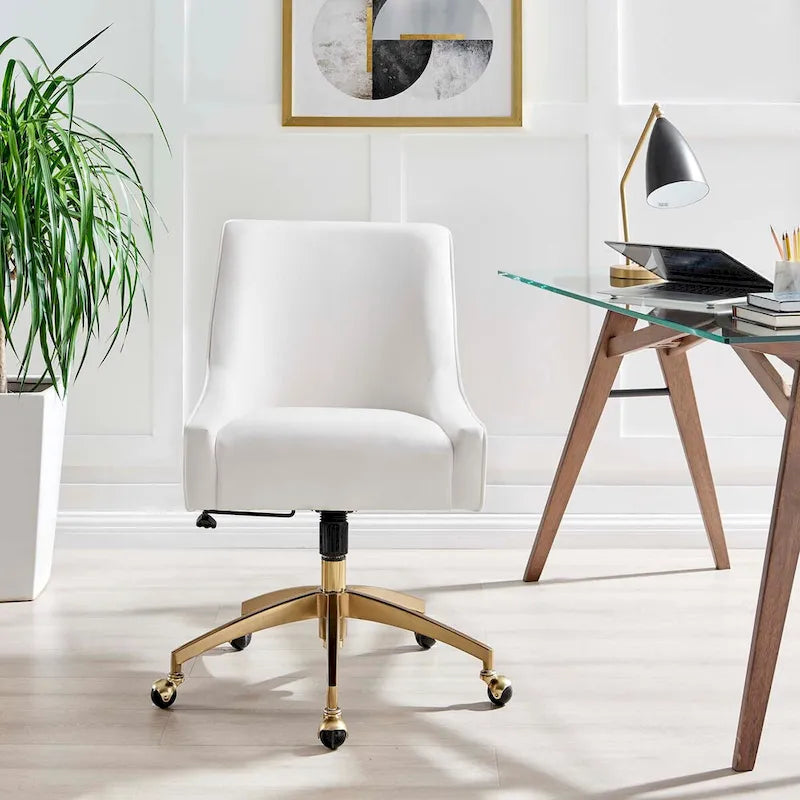 Velvet Swivel Office Chair with Gold Base and Adjustable Height