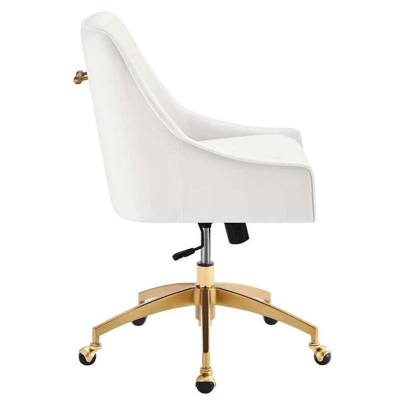 Velvet Swivel Office Chair with Gold Base and Adjustable Height