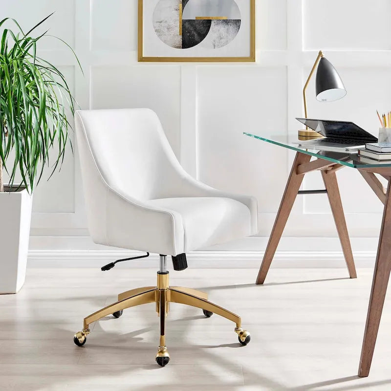Velvet Swivel Office Chair with Gold Base and Adjustable Height