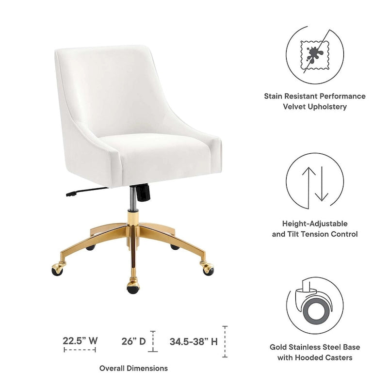 Velvet Swivel Office Chair with Gold Base and Adjustable Height