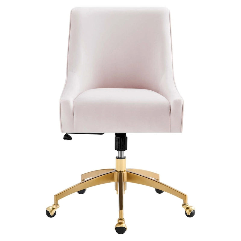 Velvet Swivel Office Chair with Gold Base and Adjustable Height