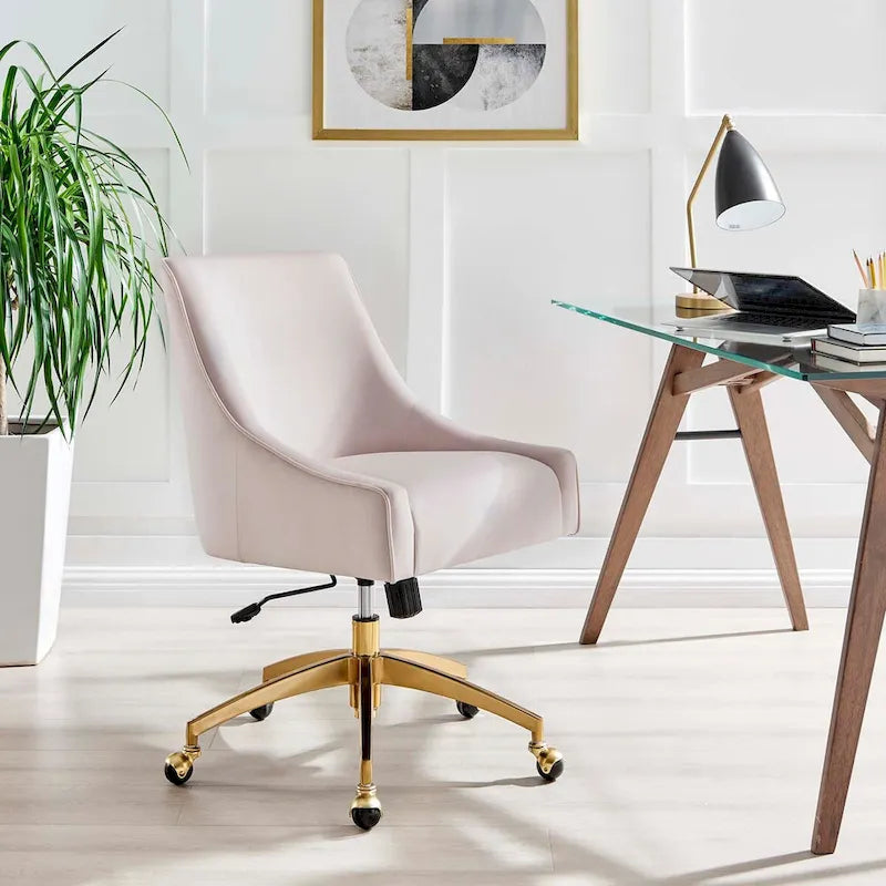Velvet Swivel Office Chair with Gold Base and Adjustable Height