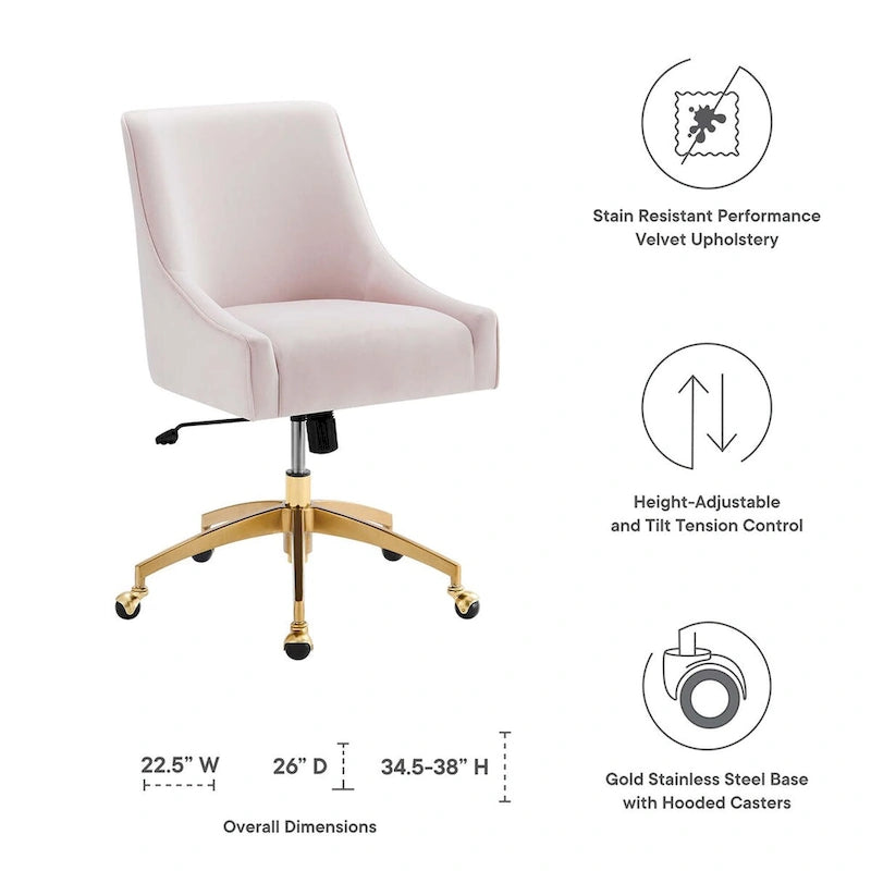 Velvet Swivel Office Chair with Gold Base and Adjustable Height