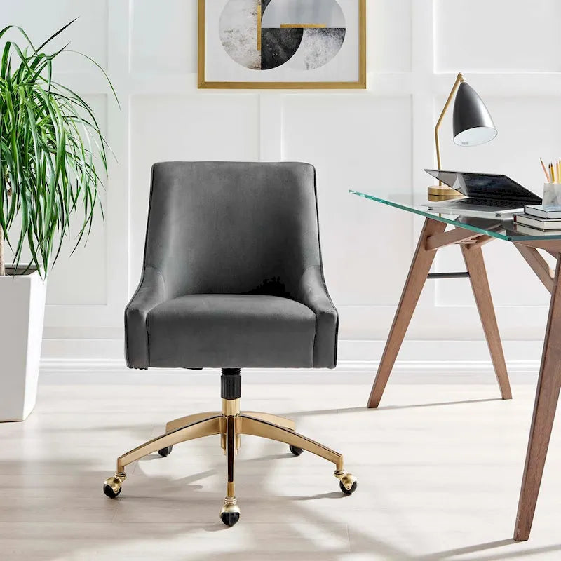 Velvet Swivel Office Chair with Gold Base and Adjustable Height