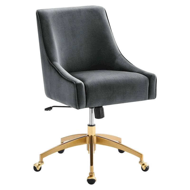 Velvet Swivel Office Chair with Gold Base and Adjustable Height