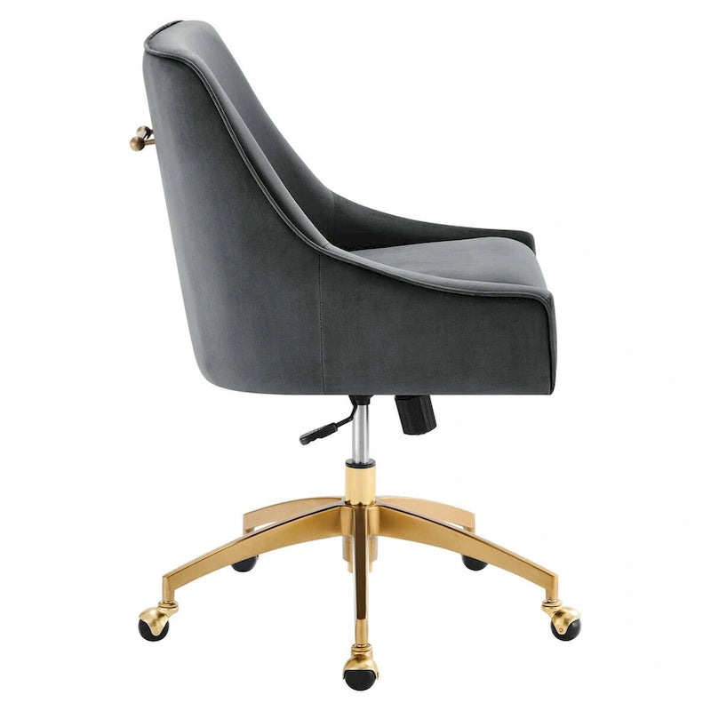 Velvet Swivel Office Chair with Gold Base and Adjustable Height