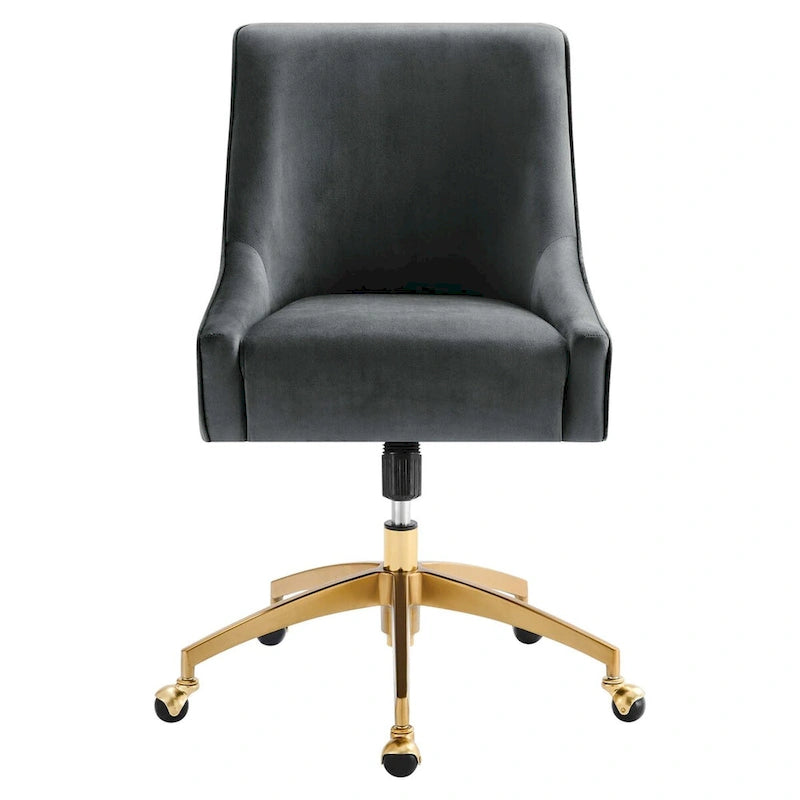 Velvet Swivel Office Chair with Gold Base and Adjustable Height