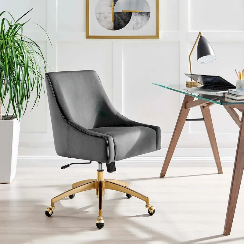Velvet Swivel Office Chair with Gold Base and Adjustable Height