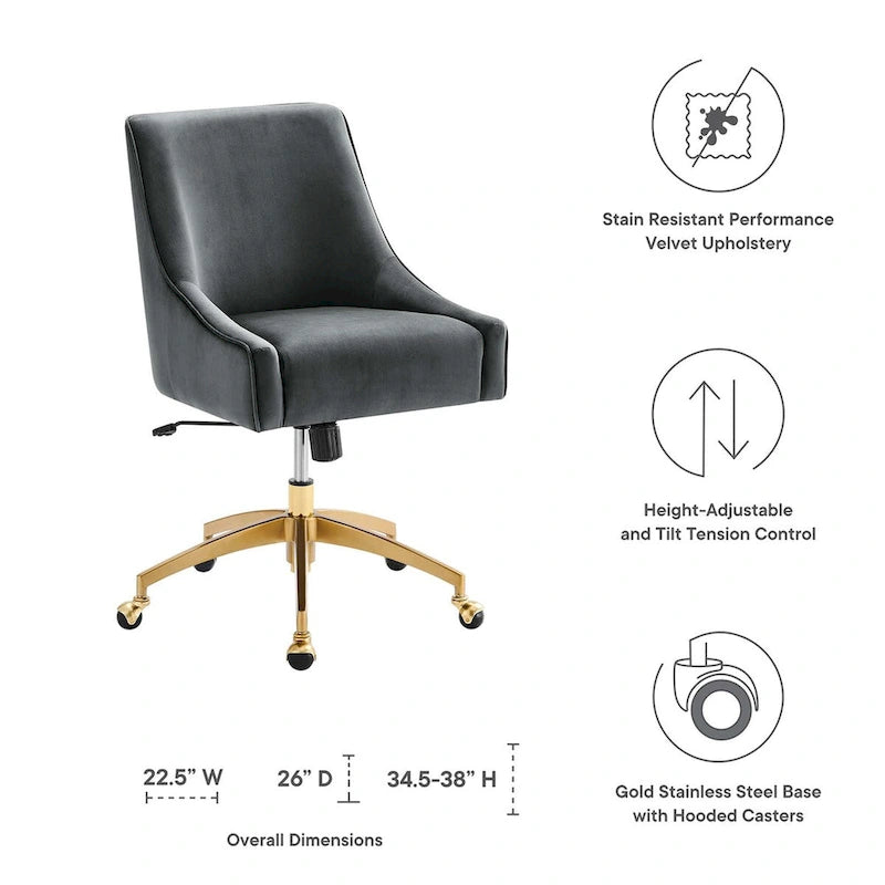 Velvet Swivel Office Chair with Gold Base and Adjustable Height