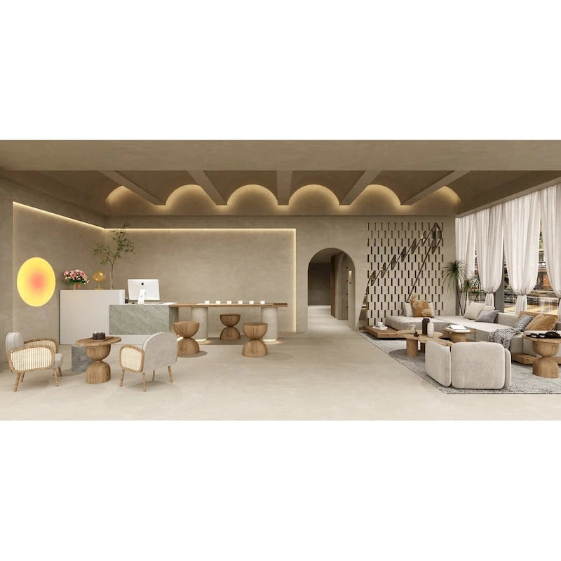 White Marble Reception Desk with Computer Surface and Storage Shelves