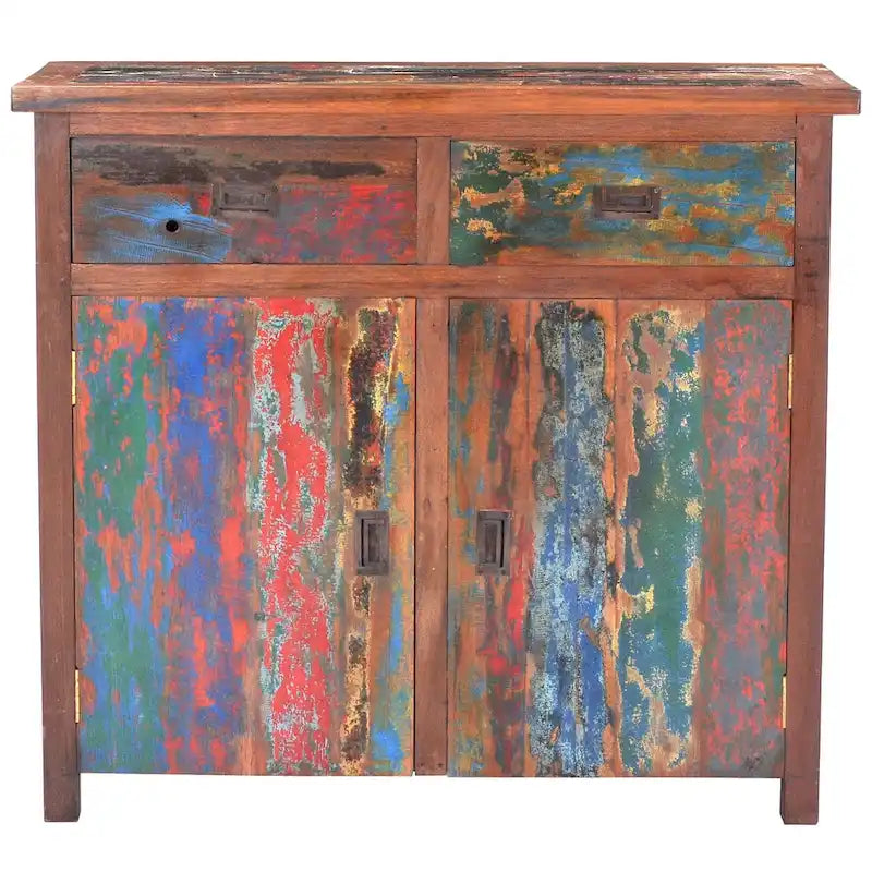 Reclaimed Teak Wood Storage Cabinet Multicolor Painted Natural Finish