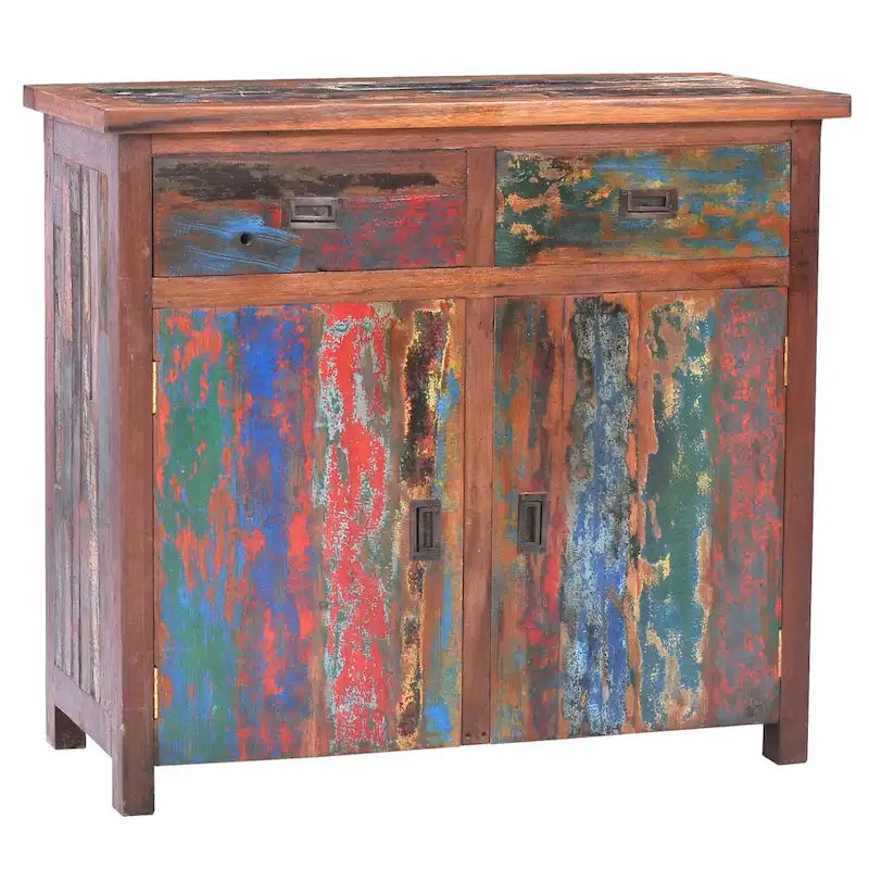 Reclaimed Teak Wood Storage Cabinet Multicolor Painted Natural Finish