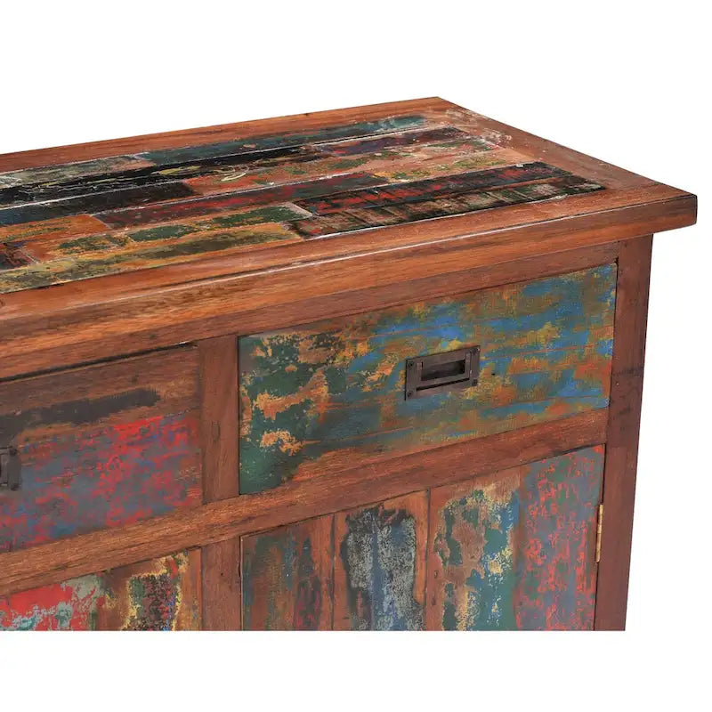 Reclaimed Teak Wood Storage Cabinet Multicolor Painted Natural Finish