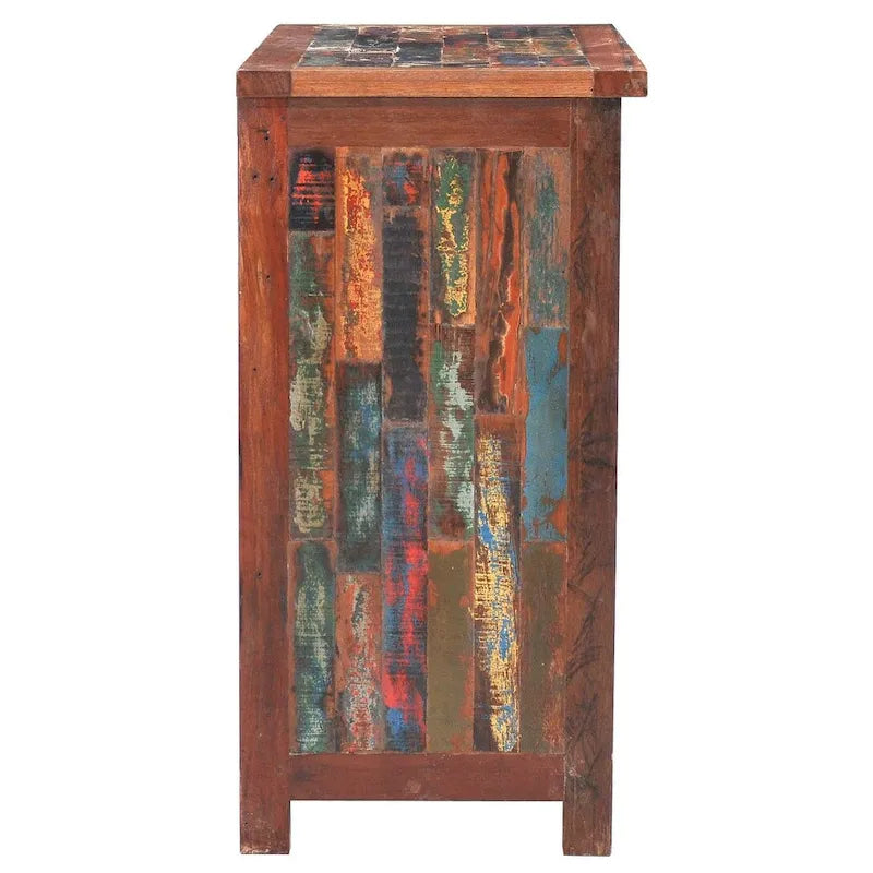Reclaimed Teak Wood Storage Cabinet Multicolor Painted Natural Finish
