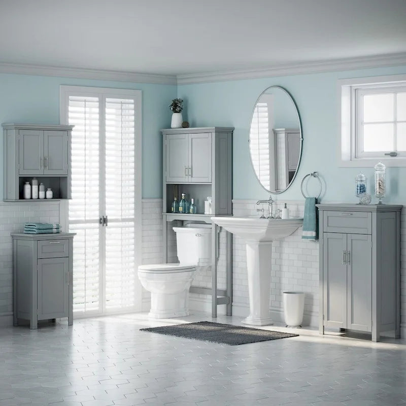 Gray Two-Door Storage Cabinet with Drawer and Adjustable Shelves