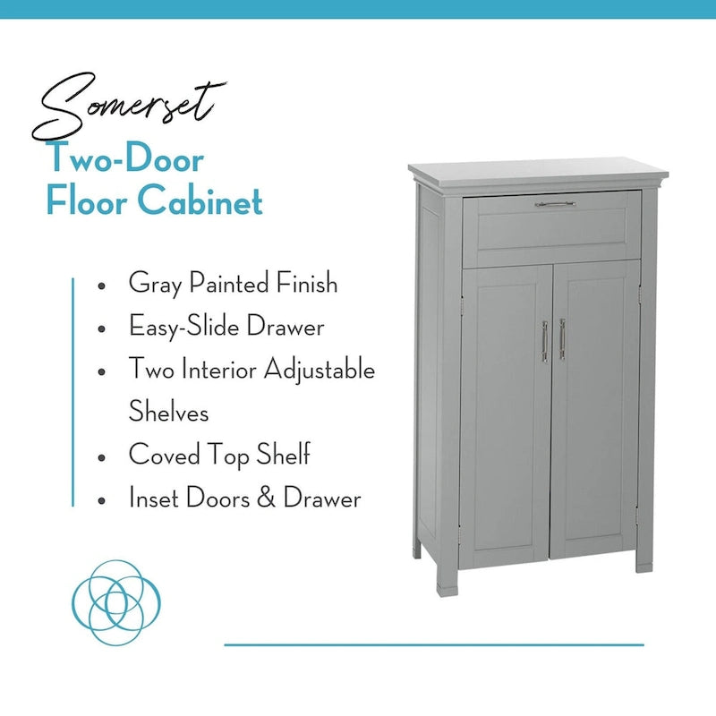 Gray Two-Door Storage Cabinet with Drawer and Adjustable Shelves