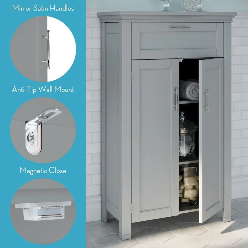 Gray Two-Door Storage Cabinet with Drawer and Adjustable Shelves
