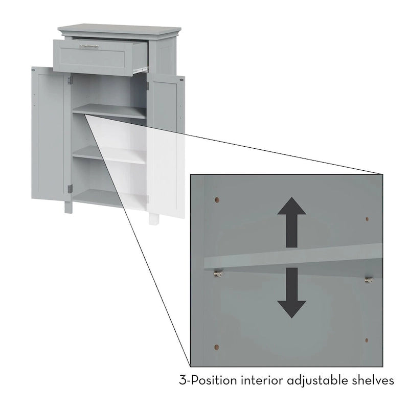 Gray Two-Door Storage Cabinet with Drawer and Adjustable Shelves