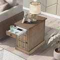 Vintage Wood End Table with USB Port Drawer Cup Holders Storage Cabinet