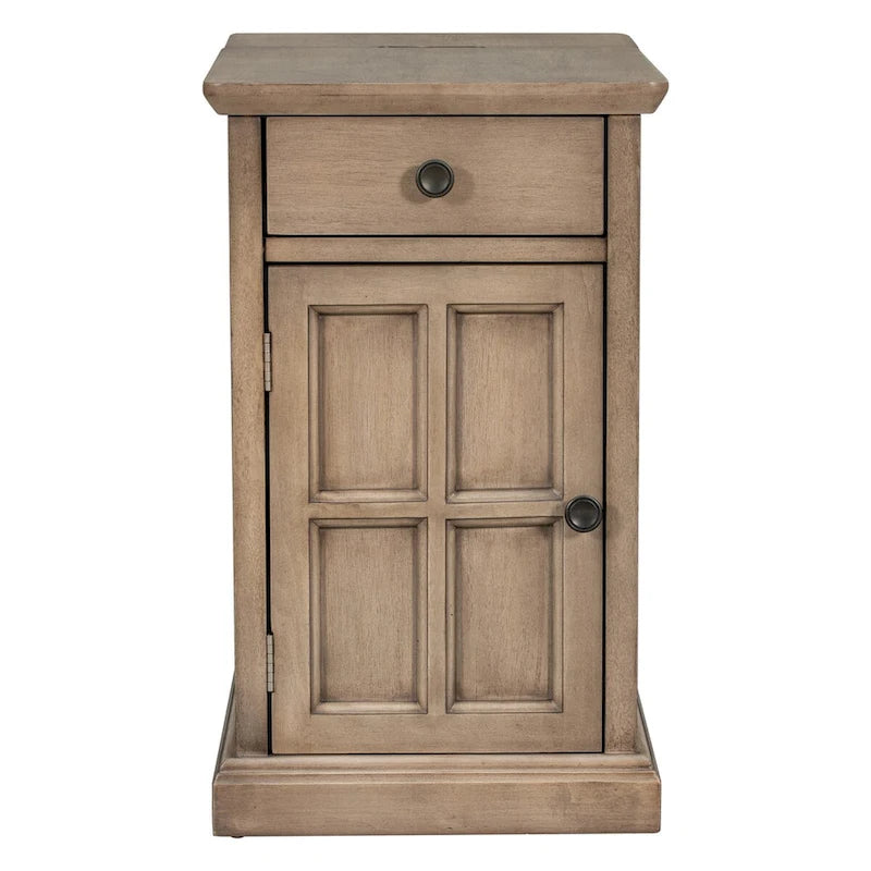Vintage Wood End Table with USB Port Drawer Cup Holders Storage Cabinet