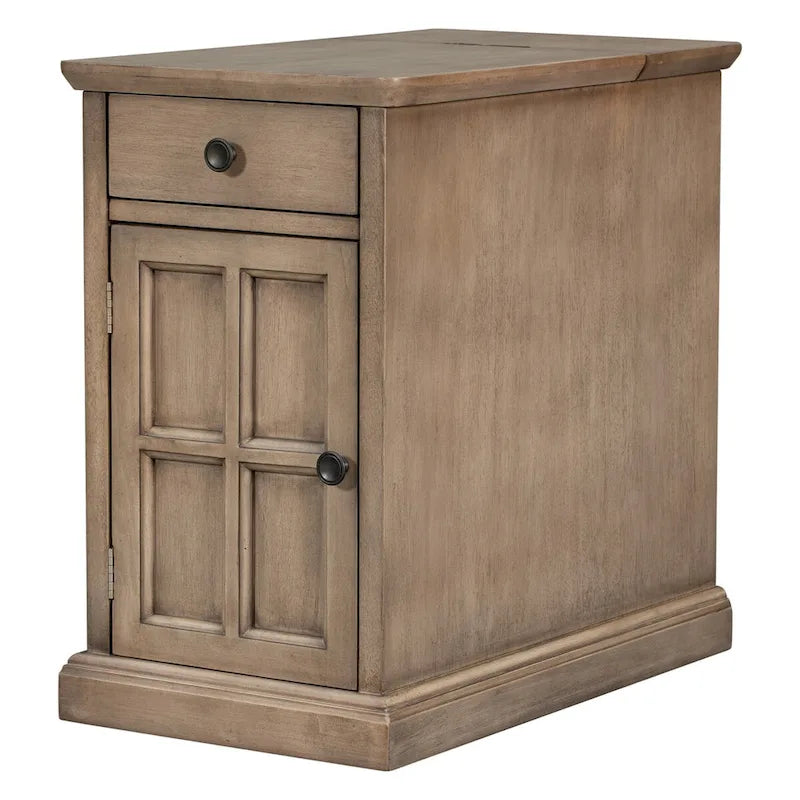 Vintage Wood End Table with USB Port Drawer Cup Holders Storage Cabinet