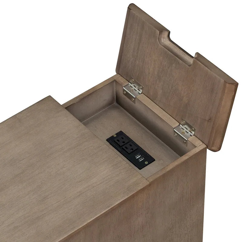 Vintage Wood End Table with USB Port Drawer Cup Holders Storage Cabinet