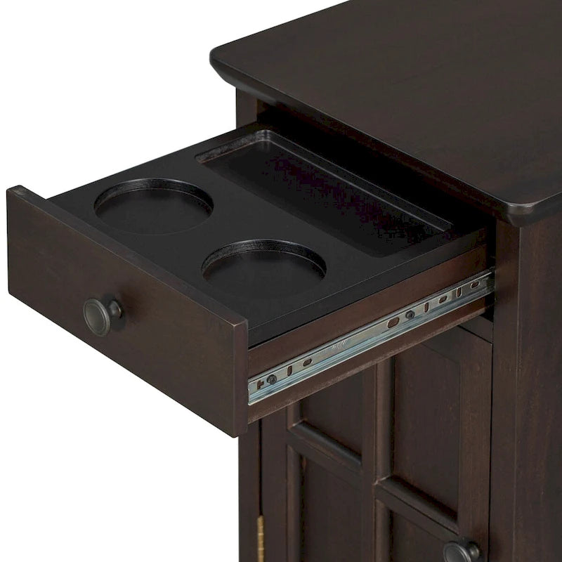 Vintage Wood End Table with USB Port Drawer Cup Holders Storage Cabinet