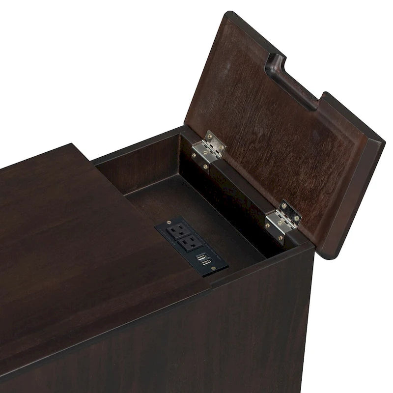 Vintage Wood End Table with USB Port Drawer Cup Holders Storage Cabinet