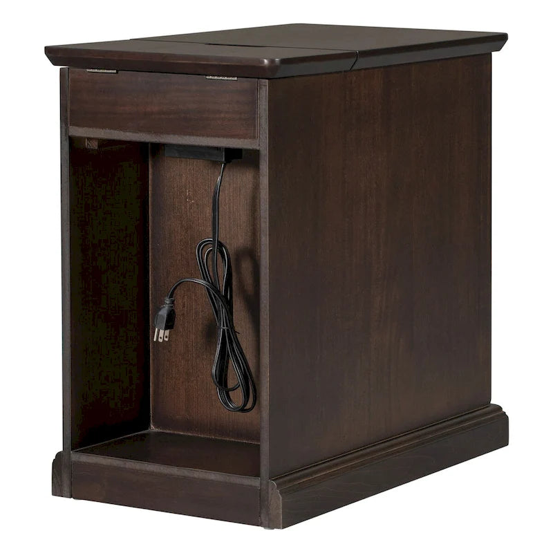 Vintage Wood End Table with USB Port Drawer Cup Holders Storage Cabinet