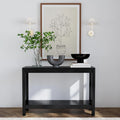 Black Solid Wood Console Table with Open Bottom Shelf, Modern Farmhouse Style