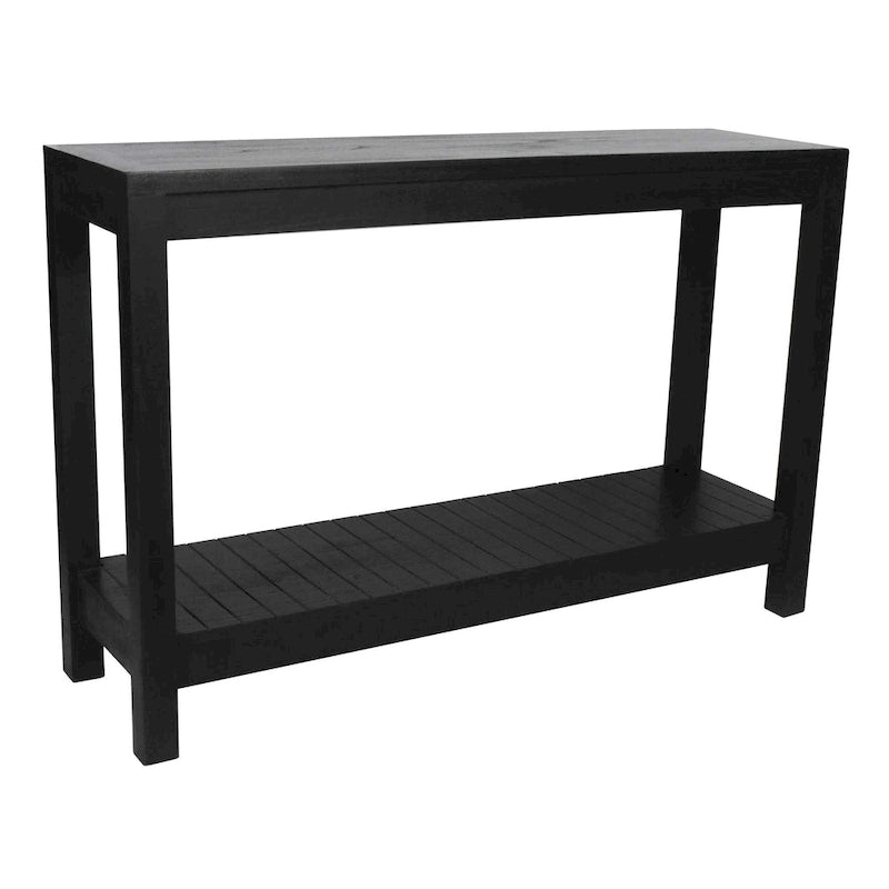 Black Solid Wood Console Table with Open Bottom Shelf, Modern Farmhouse Style