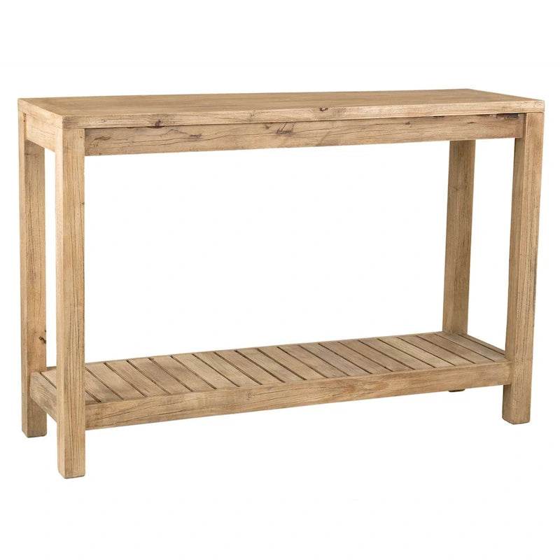 Black Solid Wood Console Table with Open Bottom Shelf, Modern Farmhouse Style