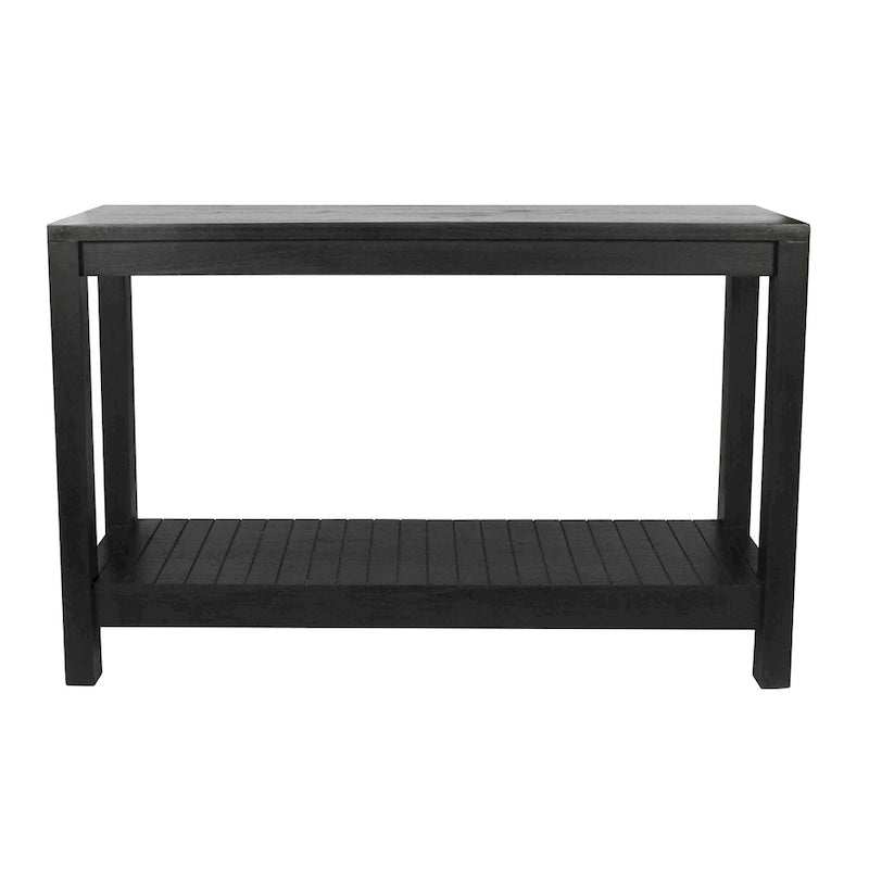 Black Solid Wood Console Table with Open Bottom Shelf, Modern Farmhouse Style
