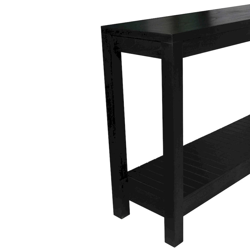 Black Solid Wood Console Table with Open Bottom Shelf, Modern Farmhouse Style