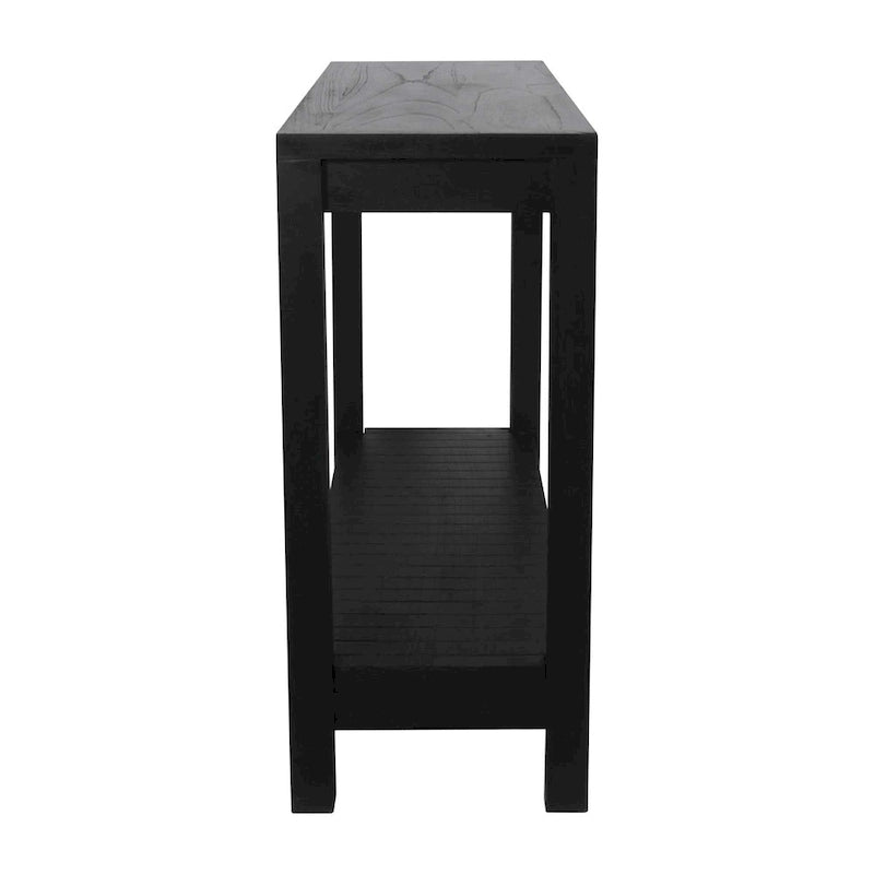 Black Solid Wood Console Table with Open Bottom Shelf, Modern Farmhouse Style